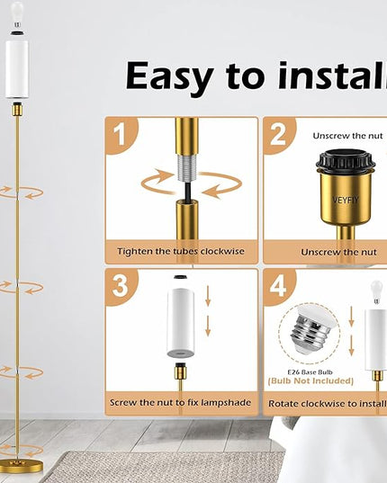 Floor Lamp, Gold Floor Lamp for Living Room, Modern Standing Lamp with Glass Lamp Shade, Vintage 68" Tall Lamp for Home & Office, Reading & Working, E26 Socket(Bulb Not Included) - LeafyLoom