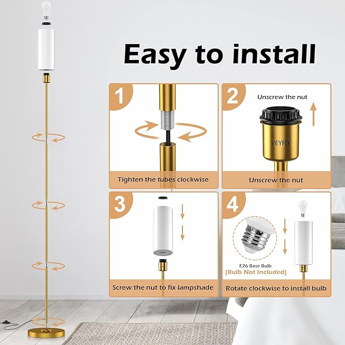 Floor Lamp, Gold Floor Lamp for Living Room, Modern Standing Lamp with Glass Lamp Shade, Vintage 68" Tall Lamp for Home & Office, Reading & Working, E26 Socket(Bulb Not Included) - LeafyLoom