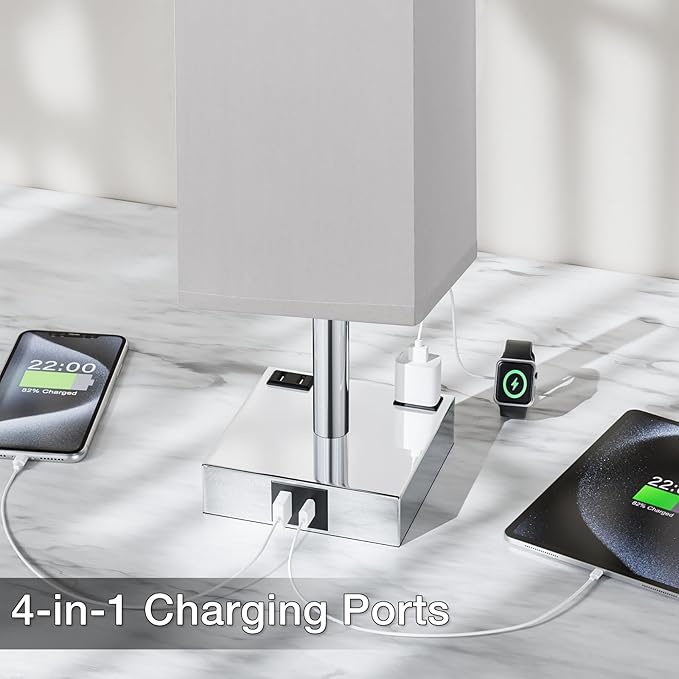 aooshine Touch Bedside Table Lamp set of 2-3-Way Dimmable Night Lamp with USB A + Type C Charging Ports and two AC Outlets, Small Desk Light with E26 LED Bulb for Bedroom Living Room Dorm Office - LeafyLoom
