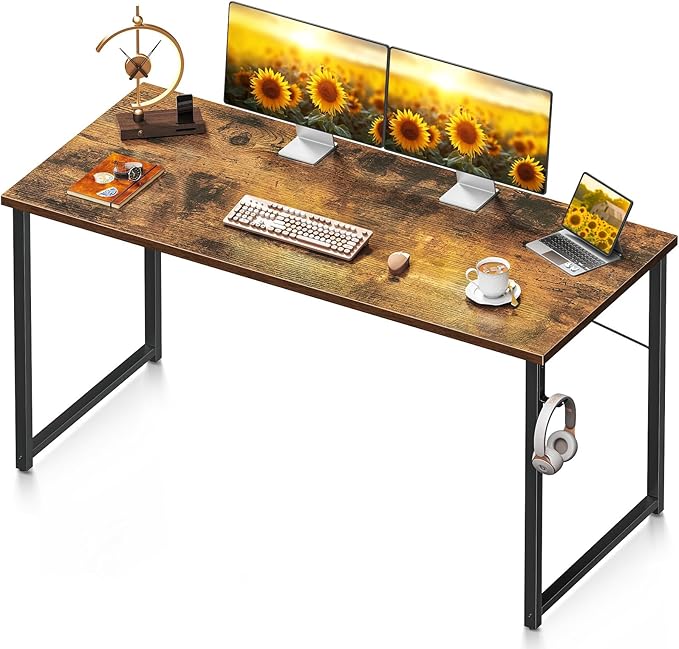 Coleshome 54 Inch Computer Desk, Modern Simple Style Desk for Home Office, Study Student Writing Desk, Vintage - LeafyLoom