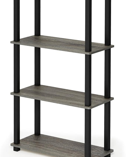 Furinno Turn-N-Tube 4-Tier Multipurpose Shelf Display Rack, Square Tube, French Oak Grey/Black - LeafyLoom