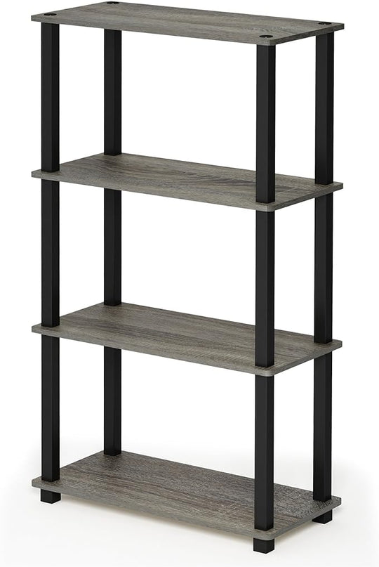 Furinno Turn-N-Tube 4-Tier Multipurpose Shelf Display Rack, Square Tube, French Oak Grey/Black - LeafyLoom