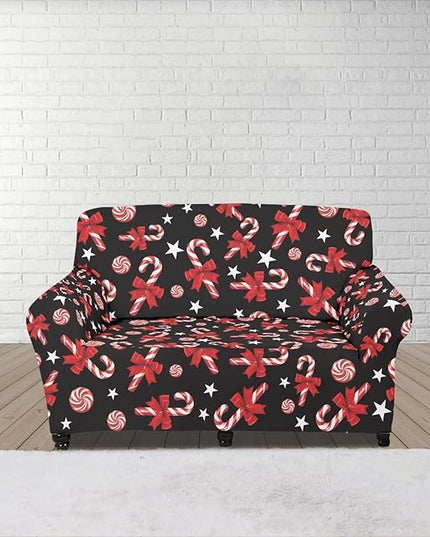 FKELYI Christmas Easy Going Stretch Sofa Slipcover Candy Cane Sofa Couch Cover Non-Slip Sofa Slipcovers Washable Furniture Protector M FKELYI