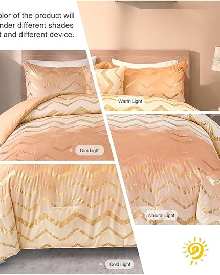 Ombre Beige Comforter Set Twin Size Girls Bedding Soft Microfiber Comforter for Kids Teen Women,3 Pieces (1 Comforter,1 Pillowcase,1 Decorative Pillow Sham) - LeafyLoom
