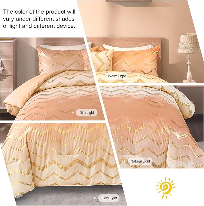 Ombre Beige Comforter Set Twin Size Girls Bedding Soft Microfiber Comforter for Kids Teen Women,3 Pieces (1 Comforter,1 Pillowcase,1 Decorative Pillow Sham) - LeafyLoom