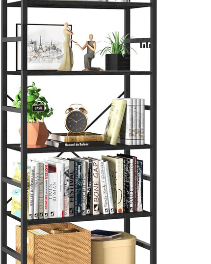 Yoobure 5 Tier Bookshelf - Tall Book Shelf Modern Bookcase for CDs/Movies/Books, Rustic Book Case Industrial Bookshelves Book Storage Organizer for Bedroom Home Office Living Room Black - LeafyLoom