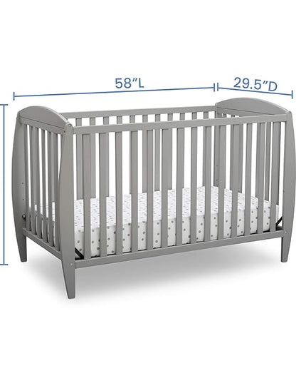 Delta Children Twinkle 4-in-1 Convertible Baby Crib, Sustainable New Zealand Wood, Grey and Delta Children Twinkle Galaxy Dual Sided Recycled Fiber Core Crib and Toddler Mattress (Bundle) - LeafyLoom