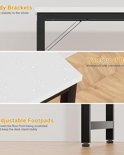 47 Inch Computer Desks with Power Outlets and USB Charging Ports, Modern Office Desk for Small Spaces, Sturdy Laptop PC Gaming Writing Table for Students, White and Black - LeafyLoom
