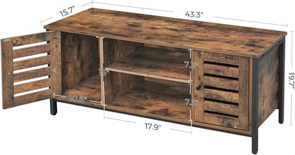 VASAGLE TV Stand for 50 Inches Televisions, Entertainment Center with Storage Shelves, Cabinet with Louvered Doors, 43.3‘’, Rustic Brown - LeafyLoom