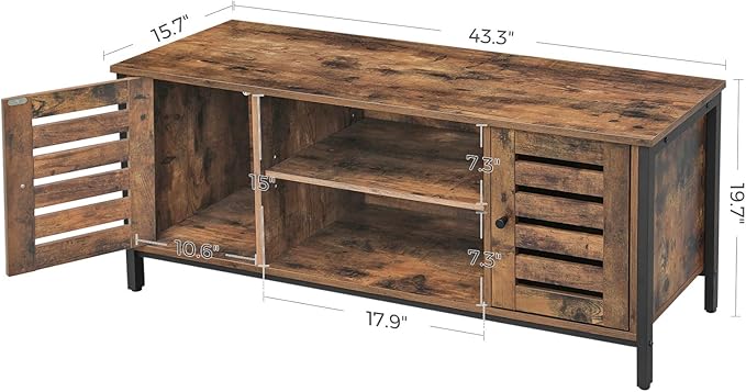VASAGLE TV Stand for 50 Inches Televisions, Entertainment Center with Storage Shelves, Cabinet with Louvered Doors, 43.3‘’, Rustic Brown - LeafyLoom