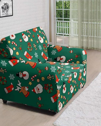 FKELYI Christmas Decorations Green Sofa Slipcover Santa Claus Stretch Sofa Couch Cover for Indoor Washable Furniture Protector with Elastic Bottom S FKELYI