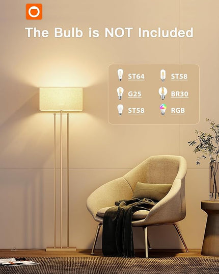 addlon Gold Floor lamps for Living Room, Tall Modern Standing lamp with Linen Shade, Decorative Simple Design Floor Lamps for Bedroom and Office - LeafyLoom