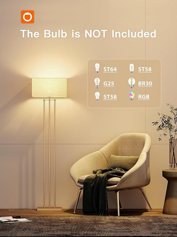 addlon Gold Floor lamps for Living Room, Tall Modern Standing lamp with Linen Shade, Decorative Simple Design Floor Lamps for Bedroom and Office - LeafyLoom