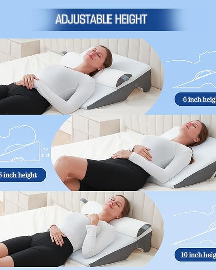 Bed Wedge Pillow for Sleeping, 6 & 7.5 & 10 Inch Adjustable Height Wedge Pillows for After Surgery, 16-in-1 Memory Foam Triangle Pillow Wedge Relieve Acid Reflux, Gerd, Snoring - LeafyLoom