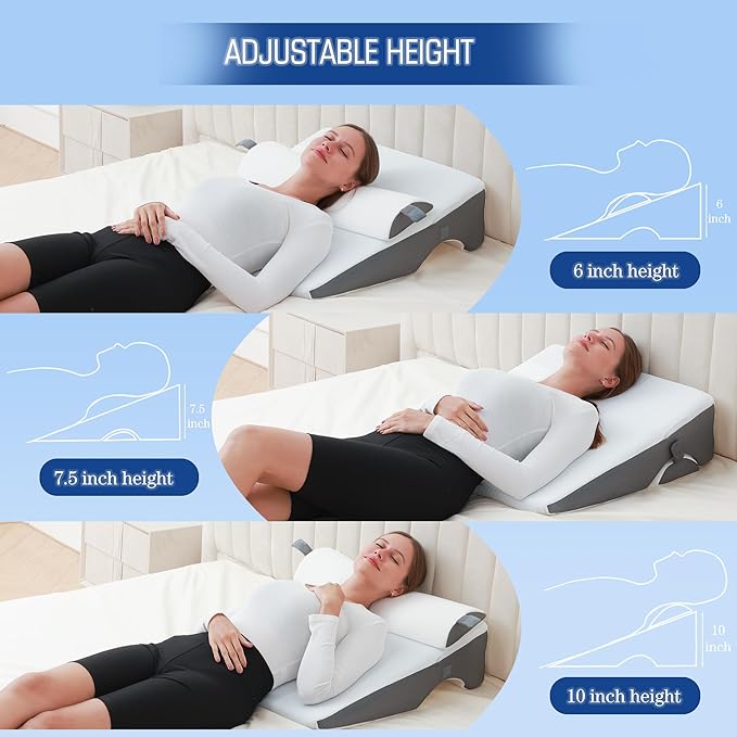 Bed Wedge Pillow for Sleeping, 6 & 7.5 & 10 Inch Adjustable Height Wedge Pillows for After Surgery, 16-in-1 Memory Foam Triangle Pillow Wedge Relieve Acid Reflux, Gerd, Snoring - LeafyLoom
