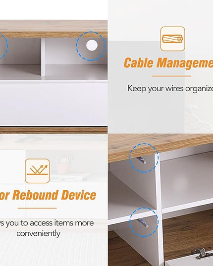 Modern 80' Stand Media Console-Versatile Storage, Door Rebound Device, for Living Room, Bedroom-Fits Inch, Support 80" TV, White-2 - LeafyLoom