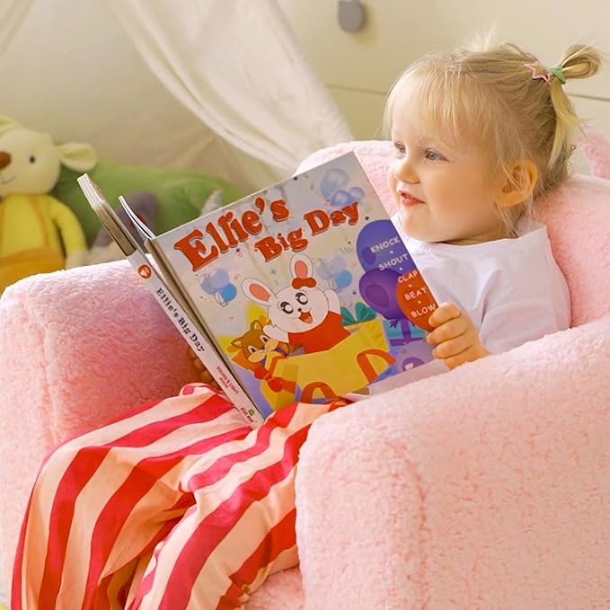 ALIMORDEN Kids Ultra-Soft Snuggle Foam Filled Chair, Toddler Cuddly Sherpa Reading Couch for Boys and Girls, Pink - LeafyLoom