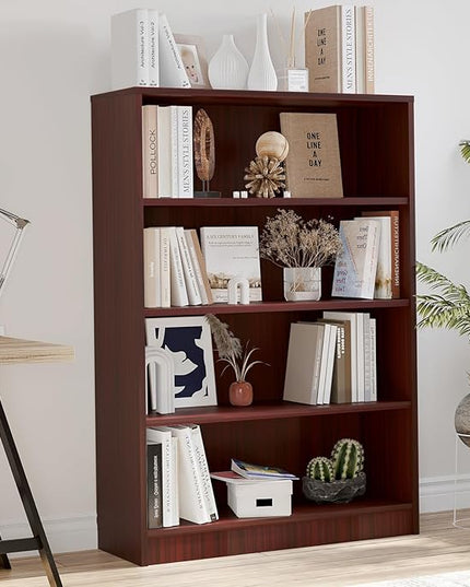 Farini 4 Shelf boockase Display Bookcase Freestanding Wooden Bookshelves for Home Office Living Room,48 Inch Height,Mahogany - LeafyLoom