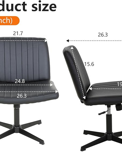 FDW Criss Cross Chair Armless Cross Legged Office Desk Chair Adjustable Swivel Ergonomic Gaming Chair No Wheels Backrest with Wide Seat Native Sponge Computer Task Vanity Chair for Home Office,Black - LeafyLoom