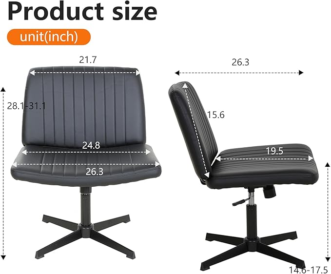 FDW Criss Cross Chair Armless Cross Legged Office Desk Chair Adjustable Swivel Ergonomic Gaming Chair No Wheels Backrest with Wide Seat Native Sponge Computer Task Vanity Chair for Home Office,Black - LeafyLoom