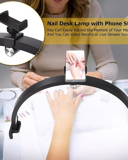 Small Nail lamp for Desk, Half Moon Light for Nail Desk with Touch Control, Portable Half Moon Nail lamp with Phone Holder (Black) - LeafyLoom