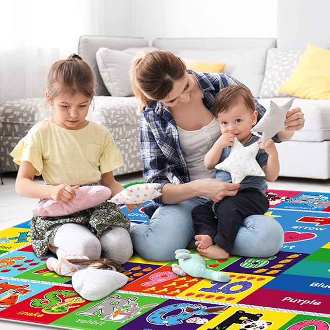 Baby Play Mat Kids Rug for Playroom, Floor Mat for Toddlers, Playtime Collection ABC, Numbers, Animals Educational Area Rugs for Kids Room Classroom ( 78.7X 59 Inch) - LeafyLoom