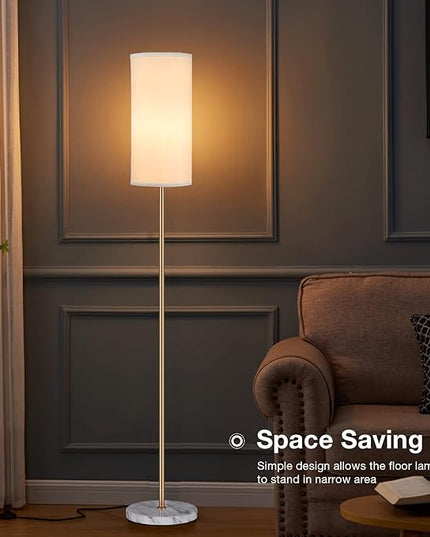 Ambimall Living Room Modern Pole Lamps for Bedrooms Tall, Gold, Marble Base, 62'' Tall Lamp for Office, Kids Room, Reading, Minimalist Floor Lamp - LeafyLoom