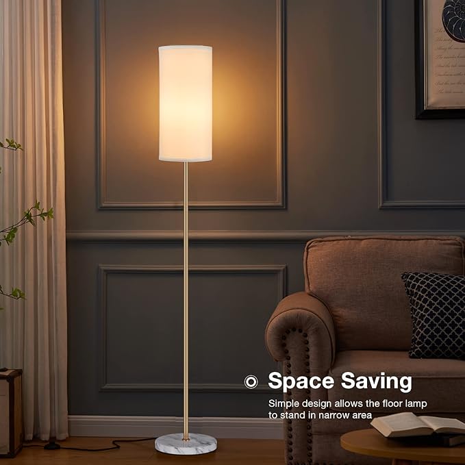 Ambimall Living Room Modern Pole Lamps for Bedrooms Tall, Gold, Marble Base, 62'' Tall Lamp for Office, Kids Room, Reading, Minimalist Floor Lamp - LeafyLoom