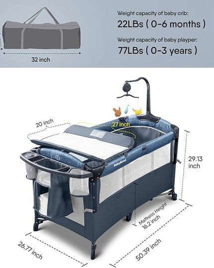 BabyBond Baby Bassinet Bedside Crib, Pack and Play with Sheet, Diaper Changing Table and Music Mobile from Newborn to Toddles, Portable Large Playard - LeafyLoom