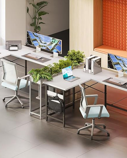 Coleshome 59" L Shaped Gaming Desk, Corner Computer Desk, Sturdy Home Office Table for Writing, Larger Workstation, White - LeafyLoom