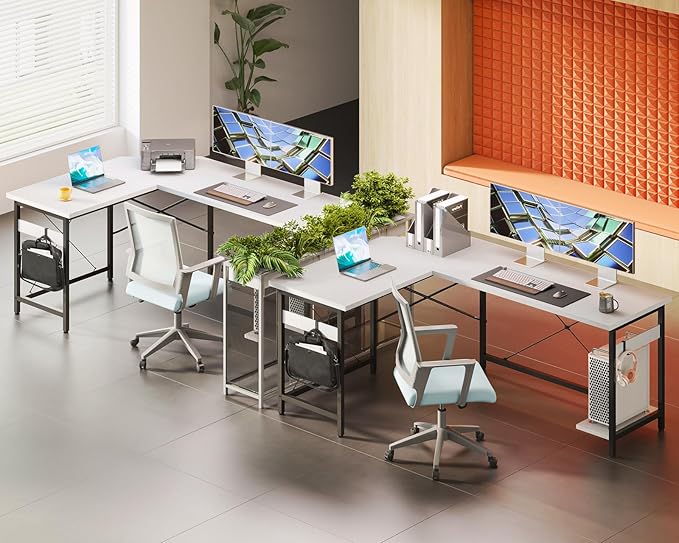 Coleshome 59" L Shaped Gaming Desk, Corner Computer Desk, Sturdy Home Office Table for Writing, Larger Workstation, White - LeafyLoom