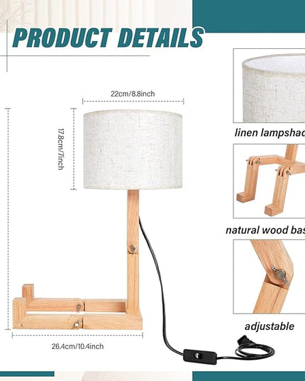 Robot Cute Desk Lamp Novelty Wooden Creative Table Lamp with Wood Base Adjustable Shape Bedside Fun Funky Lamp Reading Wood Lamp DIY Fun Robot Lamp for Bedroom, Office, Study Desk, Kids Room - LeafyLoom