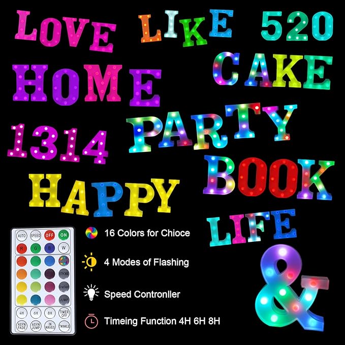 Colorful Letter LED Lights, 16 Colors Changing LED Marquee Letter Lights, Dimmable Night Lights for Wedding, Birthday, Holiday, Party, Bar, Christmas Decoration,Dorm Room Decor-Multicolor Y - LeafyLoom