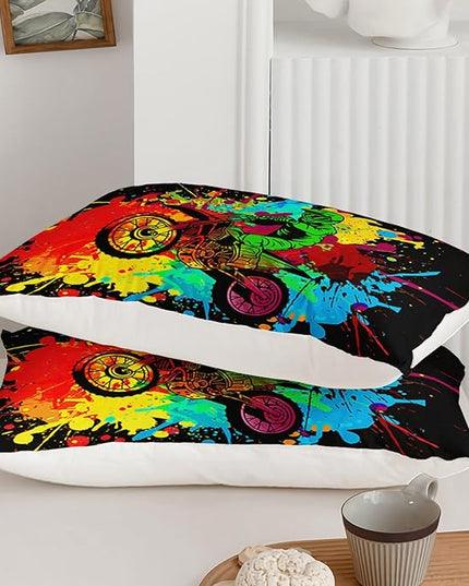 Axolotl Motocross Bedding Set Twin,Dirt Bike Comforter Set,Extreme Sports Bedding,Motorcycle Racer Comforter Set Motocross Comforter Motor Vehicles Biker for Boys Kids Teens Men,1 Quilt 2 Pillowcases - LeafyLoom