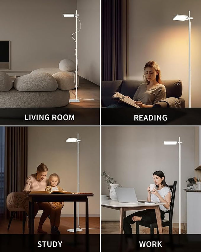 Modern Floor Lamp, 360 Degree Rotation Sky LED floor lamp Office Lighting, Bright LED Standing Pole Light, Tall lamps for Living Room,Bedroom,Reading,Study Room (White) - LeafyLoom
