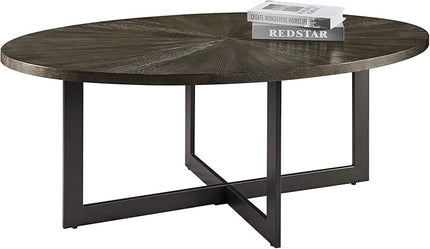 Solid Wood Oval Coffee Table with Cross Metal Legs, 47.9" Industrail Bar Cocktail Table for Living Room Kitchen Office Sofa Table Bristro Table for Cafe/Bar Black 1831BK - LeafyLoom