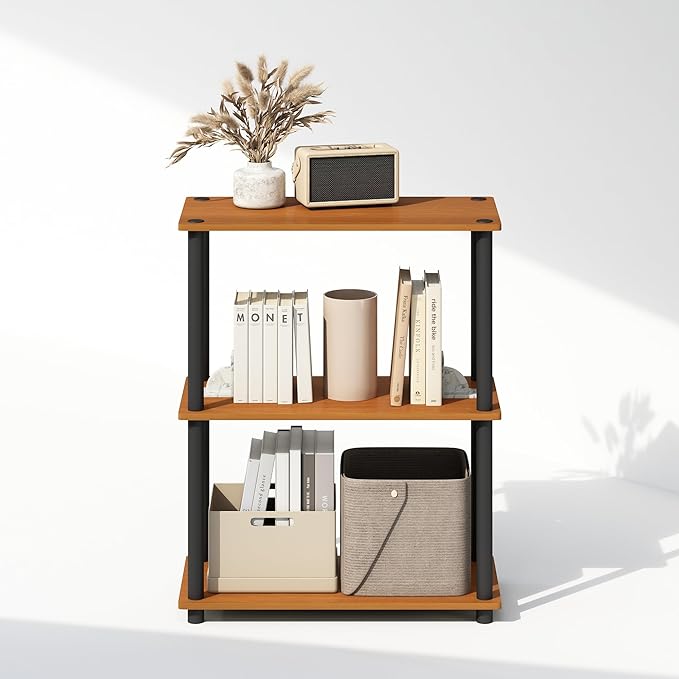 Furinno Turn-N-Tube 3-Tier Multipurpose Compact Display Rack, Shelving Unit, Bookcase, Light Cherry - LeafyLoom
