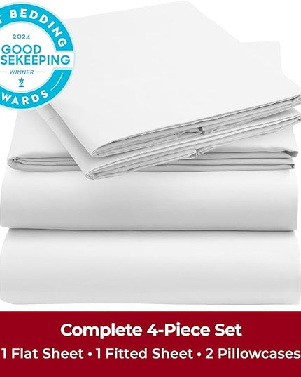 Mellanni California King Sheets Set - 4 PC Iconic Collection Bedding Sheets & Pillowcases - Hotel Luxury, Extra Soft, Cooling Bed Sheets - Deep Pocket up to 16 inch (Cal King, Striped White) - LeafyLoom