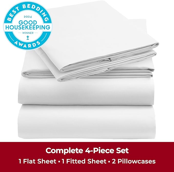 Mellanni King Sheets Set - 4 PC Iconic Collection Bedding Sheets & Pillowcases - Hotel Luxury, Extra Soft, Cooling Bed Sheets - Deep Pocket up to 16 inch (King, Striped White) - LeafyLoom