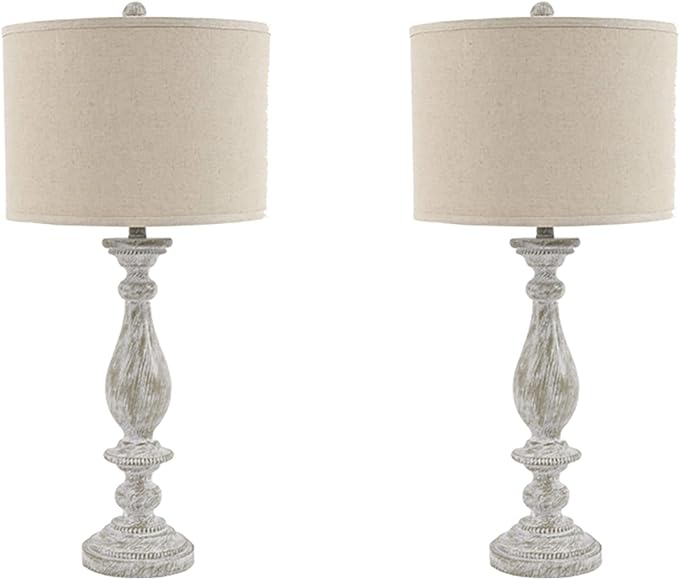 Signature Design by Ashley Bernadate Vintage Cottage Table Lamp, 2 Count, 31", Whitewash - LeafyLoom