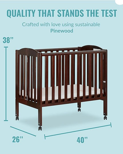 Dream On Me 2 in 1 Portable Folding Stationary Side Crib in Espresso, Greenguard Gold Certified 40x26x38 Inch (Pack of 1) - LeafyLoom