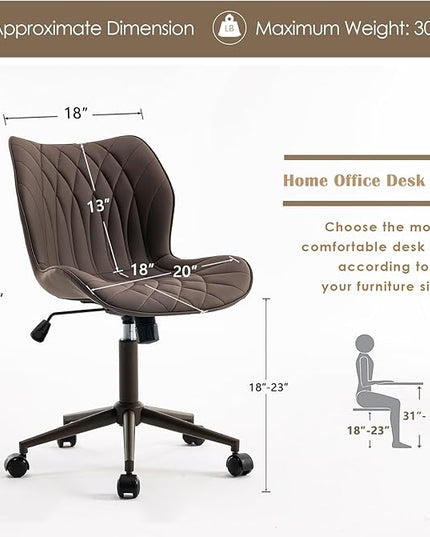 YOUNUOKE Office Desk Chair, Comfy Home Office Chairs, Small Comfortable Desk Chairs with Wheels, Armless PU Leather Chairs for Computer Conference, Brown - LeafyLoom