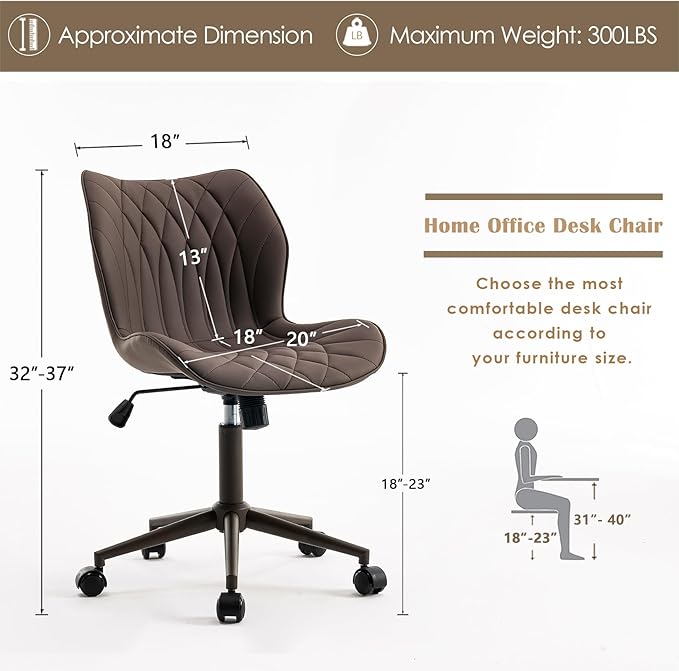YOUNUOKE Office Desk Chair, Comfy Home Office Chairs, Small Comfortable Desk Chairs with Wheels, Armless PU Leather Chairs for Computer Conference, Brown - LeafyLoom