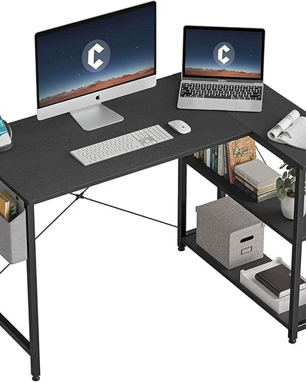 CubiCubi L Shaped Desk, 40" Computer Desk with Reversible Storage Shelves Home Office Corner Desk Study Writing Gaming Table, Black - LeafyLoom