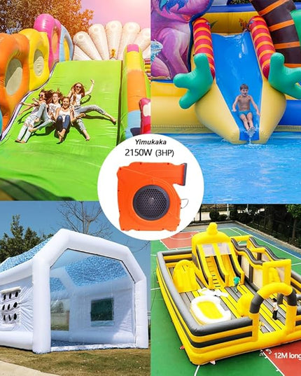 3HP Inflatable Bounce House Blower,2150W Commercial Air Blower for Large Water Slides,Inflatable Paint Booth,Castle and Jump Slides - LeafyLoom