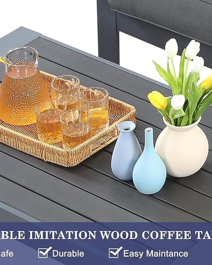 Wisteria Lane Aluminum Outdoor Patio Furniture Set, Modern Patio Conversation Sets, Outdoor Sectional Metal Sofa with 5 Inch Cushion and Coffee Table for Balcony, Garden, Dark Grey - LeafyLoom