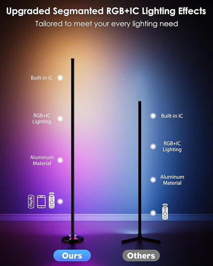 Corner Floor Lamp, 65" RGB Color Changing Mood Light with Remote Control, Dimmable LED Corner Lamp with Music Sync, Modern Floor Lamp for Living Room Gaming Room - LeafyLoom