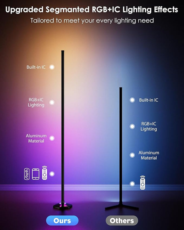 Corner Floor Lamp, 65" RGB Color Changing Mood Light with Remote Control, Dimmable LED Corner Lamp with Music Sync, Modern Floor Lamp for Living Room Gaming Room - LeafyLoom
