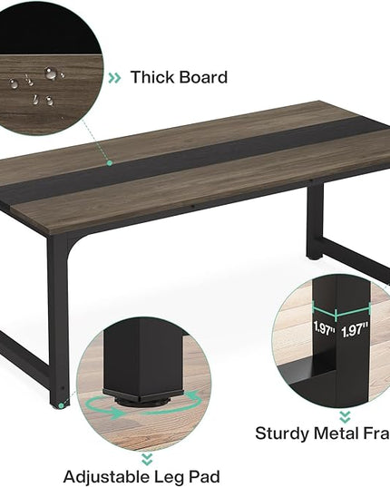63 Inch Large Executive Office Desk, Simple Computer Workstation with 31.5 inch Extra Wide Desktop for Home Office - LeafyLoom