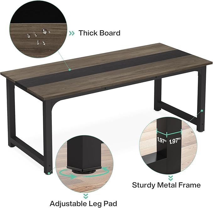 63 Inch Large Executive Office Desk, Simple Computer Workstation with 31.5 inch Extra Wide Desktop for Home Office - LeafyLoom
